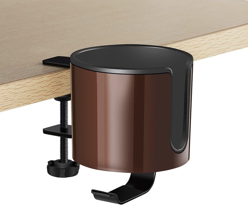 GUNKING Luxury 2-in-1 Anti-Spill Cup Holder with Under Desk Headphone Hanger (Coffee Brown) - Image 1